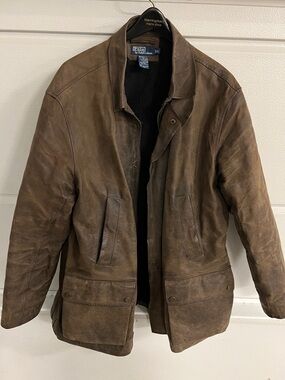Polo by Ralph Lauren Men's Distressed Brown Leather Field Jacket